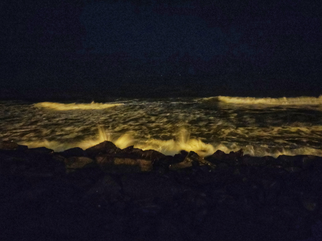 Rock beach at night